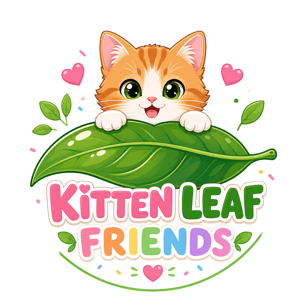 Kitten Leaf Friends round sticker